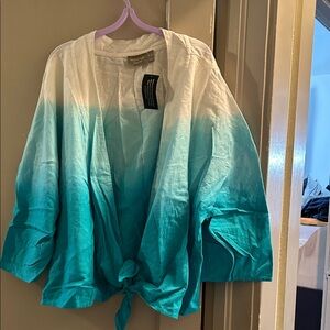 Teal Ombre Tie-Front Cardigan